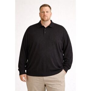 Tulliano Mens 3X Black Silk Cotton Blend Long Sleeve Polo‎ Sweater Knit Top